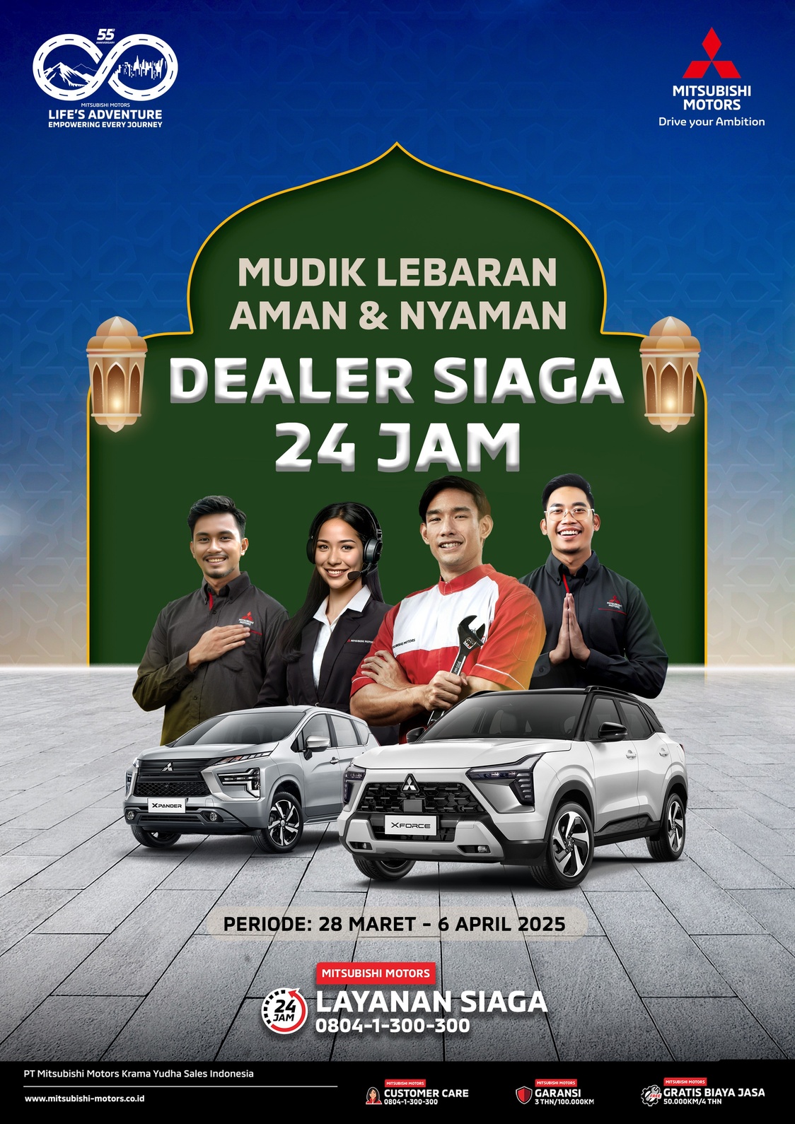 Mitsubishi Jakarta Mudik 2025: Teknisi di bengkel siaga BRA Tebet, Jakarta Selatan.